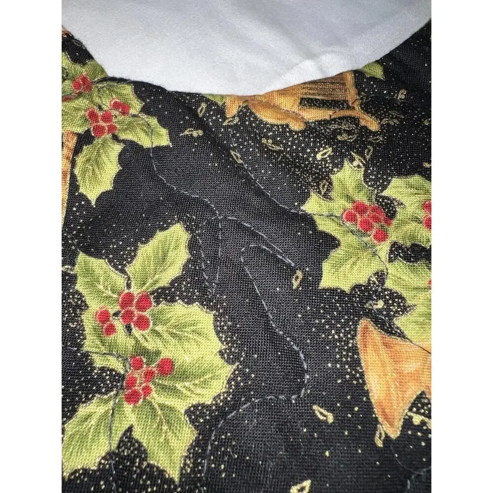 Handmade Quilted Christmas Stocking Holly Horns Gold‎ Swirl Patchwork 16